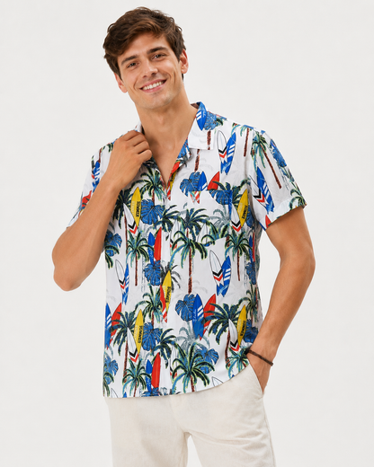 ATELIER | Chemise Hawaïenne Impriamé Plage Palmier Coco Manches Courtes
