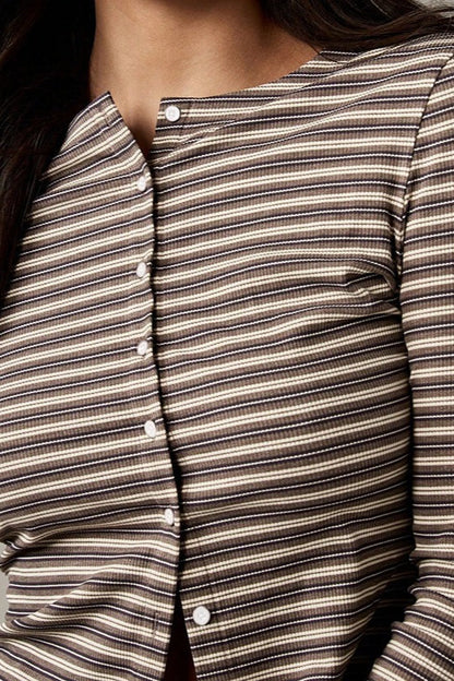 Ensemble Cordons Bouton Stripe Facile en Deux Pièces