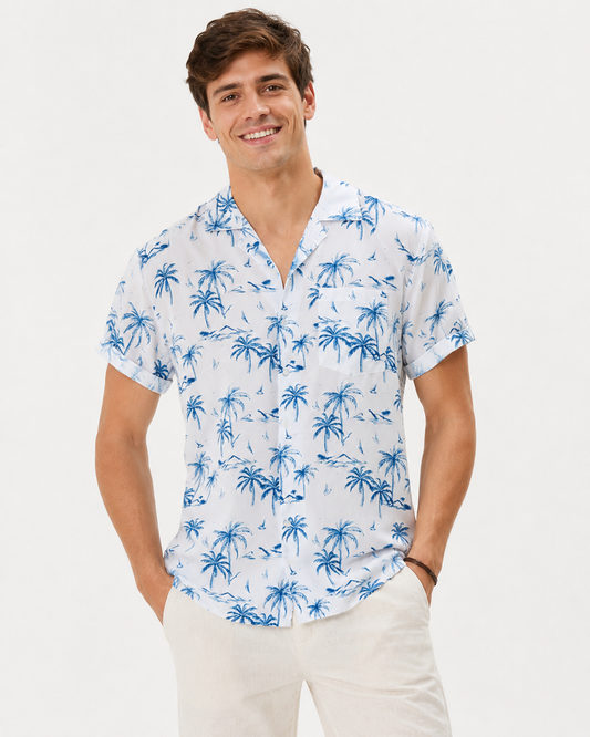 ATELIER | Chemise Hawaïenne Impriamé Plage Palmier Coco Manches Courtes