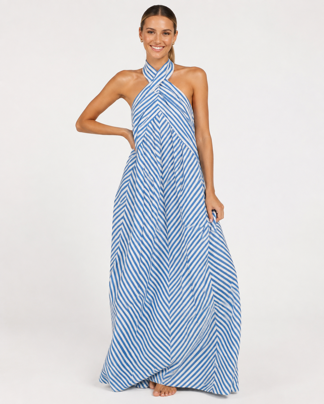 Monroe | Robe Maxi Chic à Panneaux Rayés Sans Manches