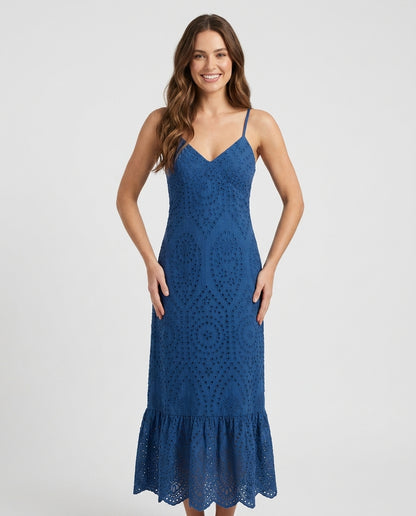 Nala | Robe en Dentelle Vintage Décolleté V Sans Manches à Bretelles Fines
