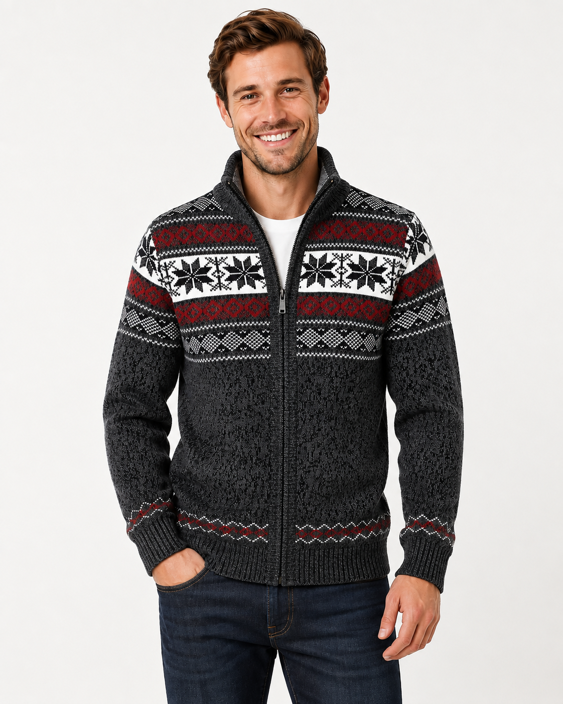 Kayden | Manteau en tricot jacquard en coton pour hommes