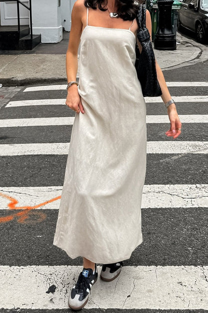 Robe Maxi Bureau Décontractée en Lin et Coton Kaki