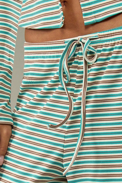 Ensemble Cordons Bouton Stripe Facile en Deux Pièces