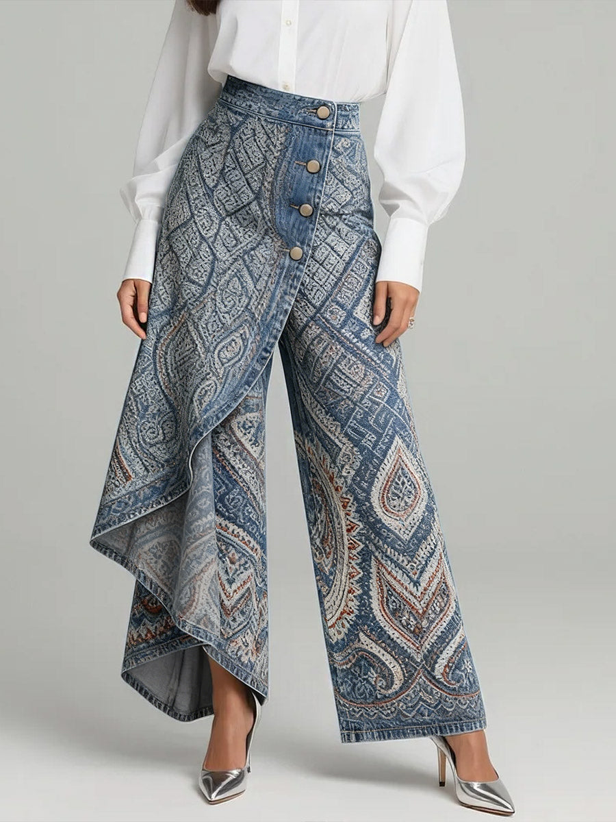 Daria | Imprimé Vintage à Taille Haute Pantalon Large Décontracté