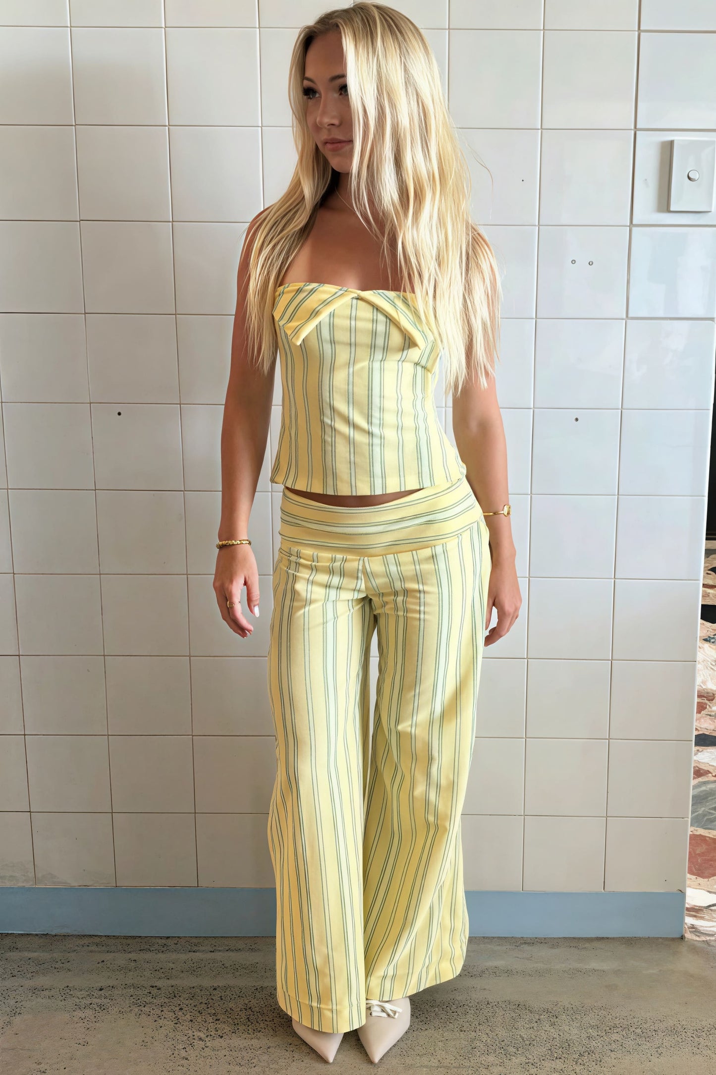 Ensemble de Pantalon Large à Bretelles Rayé