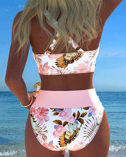 Jolina | Bikini à Fente Floral Contrasté