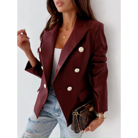 Shira | Blazer à double boutonnage en simili cuir