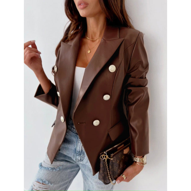 Shira | Blazer à double boutonnage en simili cuir