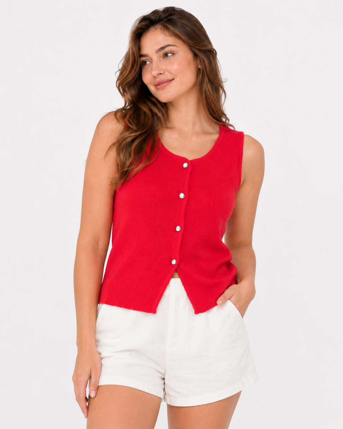 ATELIER | Blouse courte sans manches à boutons et fente