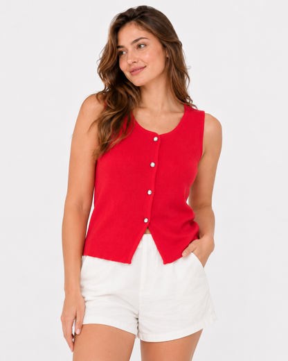 ATELIER | Blouse courte sans manches à boutons et fente