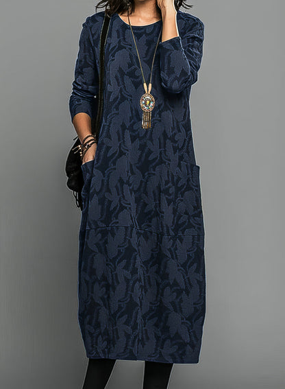 Robe d’Hiver Décontractée – Col Rond Confort Femme