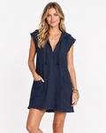 Hallie | Robe d'été décontractée en mélange de lin pour femmes avec décolleté en V