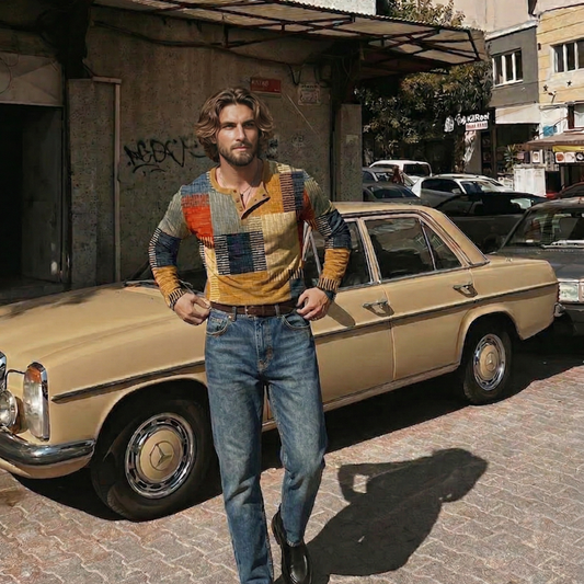 Mike | Chemise Homme Patchwork Colorée à Manches Longues