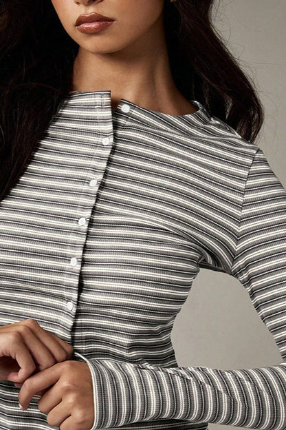 Ensemble Cordons Bouton Stripe Facile en Deux Pièces