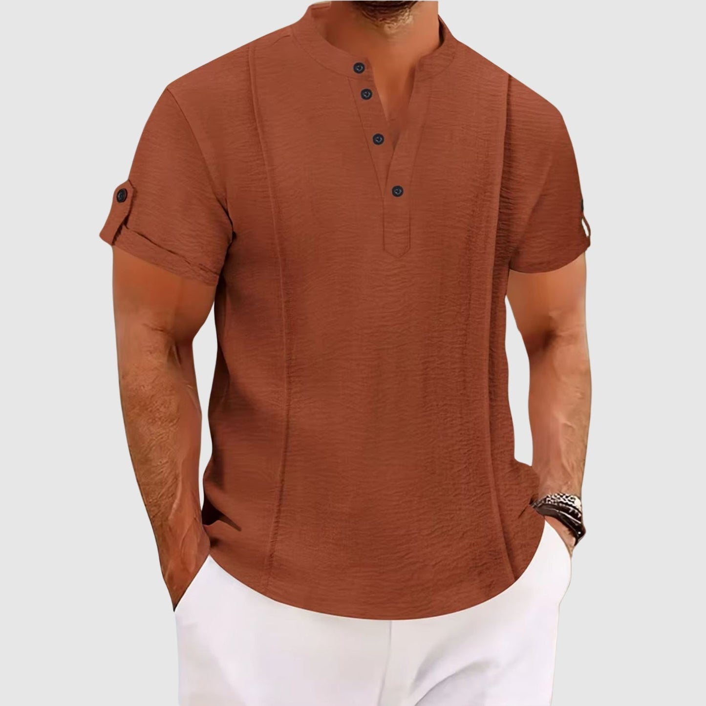 Max | Chemise Henley Décontractée à Manches Courtes