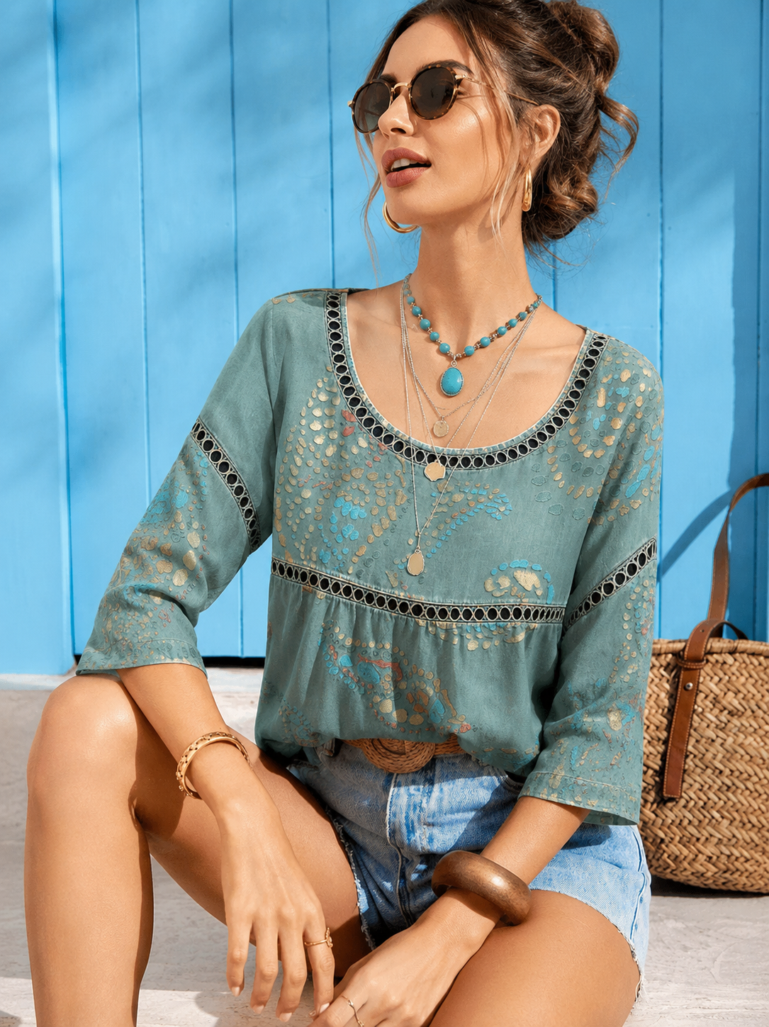 Lucie | Blouse Vintage Décontractée à Motif Artistique