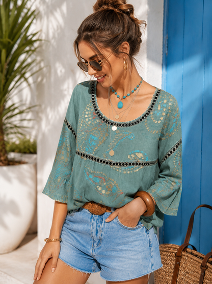 Lucie | Blouse Vintage Décontractée à Motif Artistique