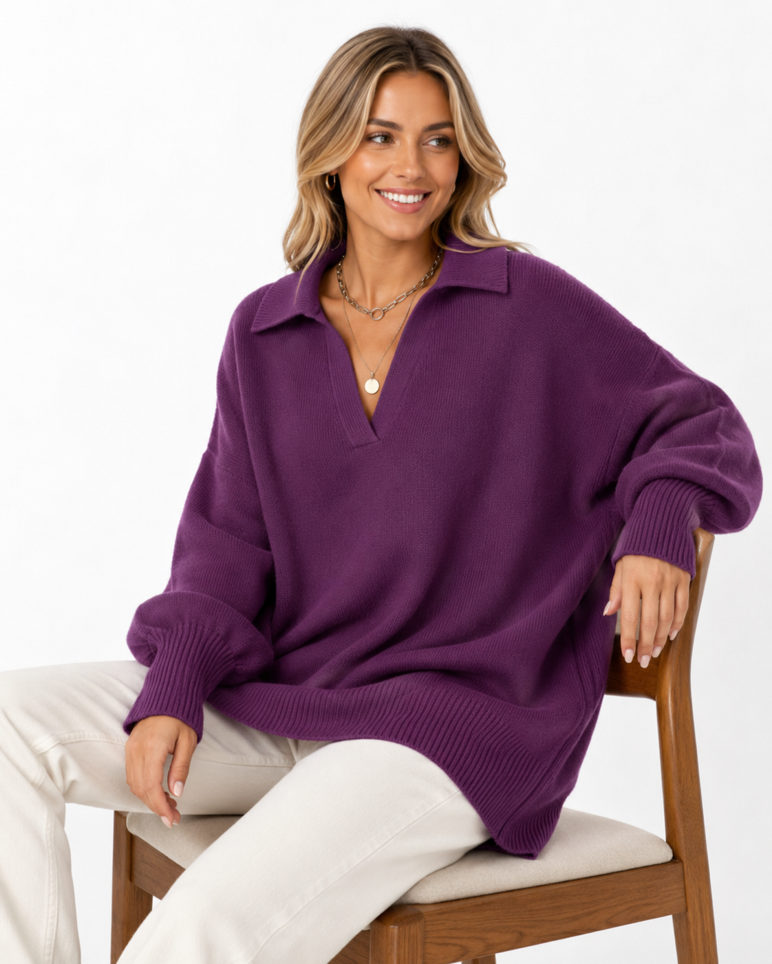 LUNEVIA™ Pull Poncho en Maille Décontracté | Pull Oversize Col Rond pour Femme
