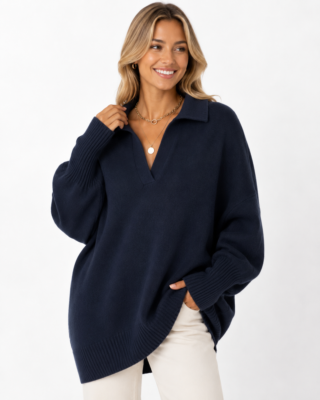 LUNEVIA™ Pull Poncho en Maille Décontracté | Pull Oversize Col Rond pour Femme