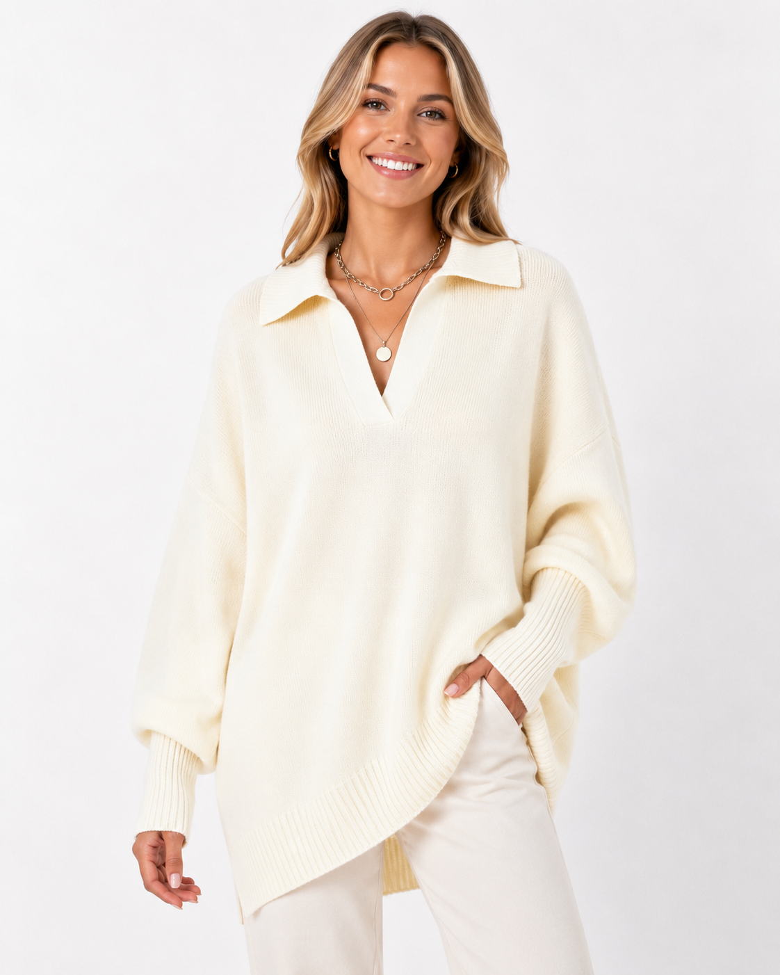 LUNEVIA™ Pull Poncho en Maille Décontracté | Pull Oversize Col Rond pour Femme