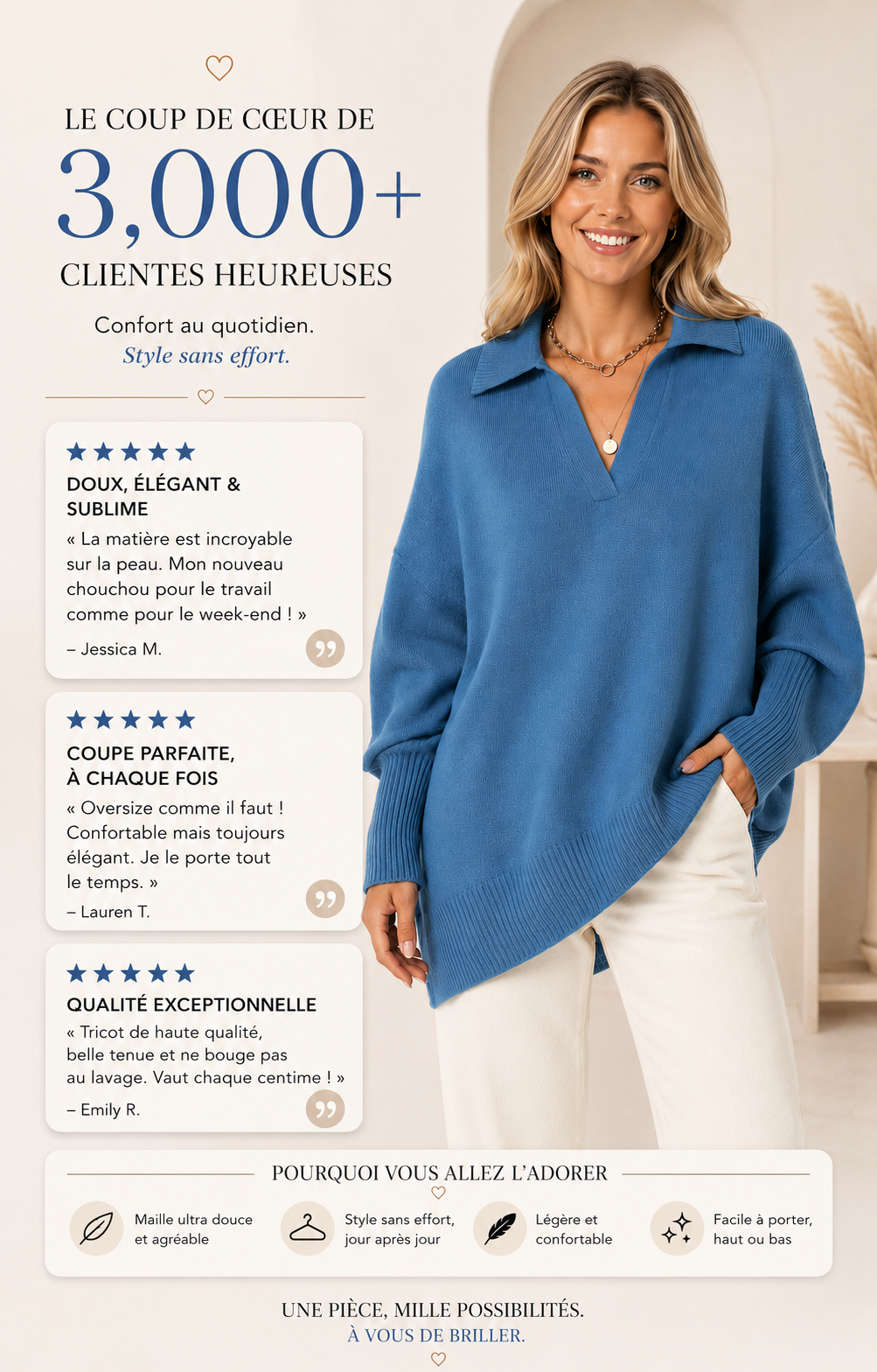 LUNEVIA™ Pull Poncho en Maille Décontracté | Pull Oversize Col Rond pour Femme