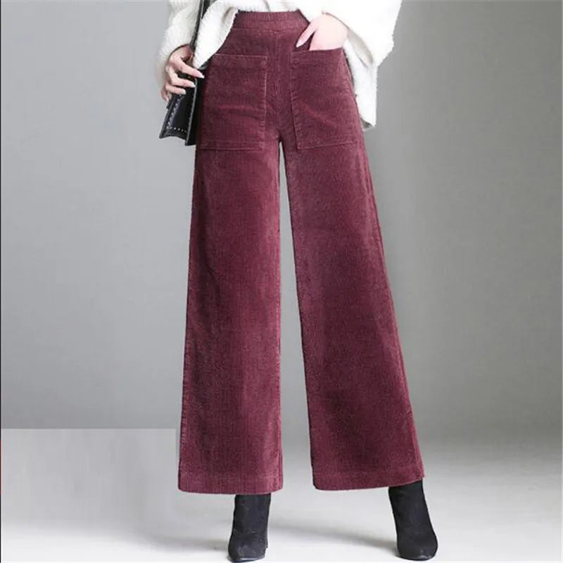 Pantalon Évasé en Velours Côtelé – Style Chic Femme
