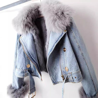 Lauren | Veste en Jean Slim-Fit avec Détail en Fourrure