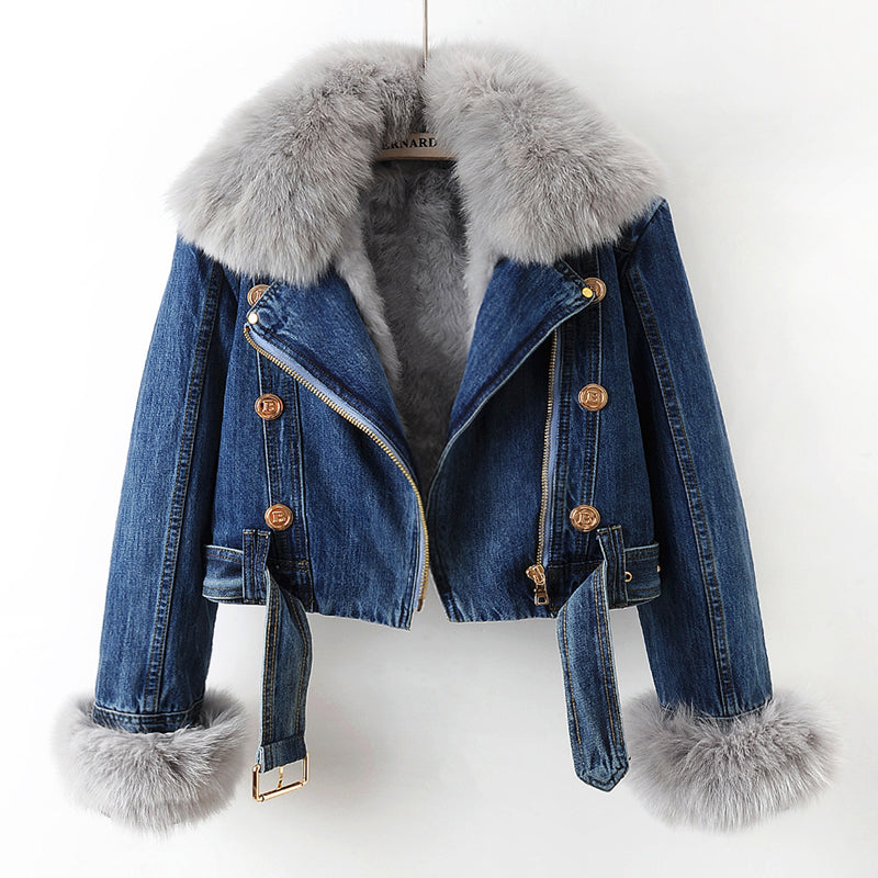 Lauren | Veste en Jean Slim-Fit avec Détail en Fourrure
