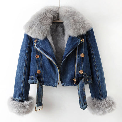 Lauren | Veste en Jean Slim-Fit avec Détail en Fourrure