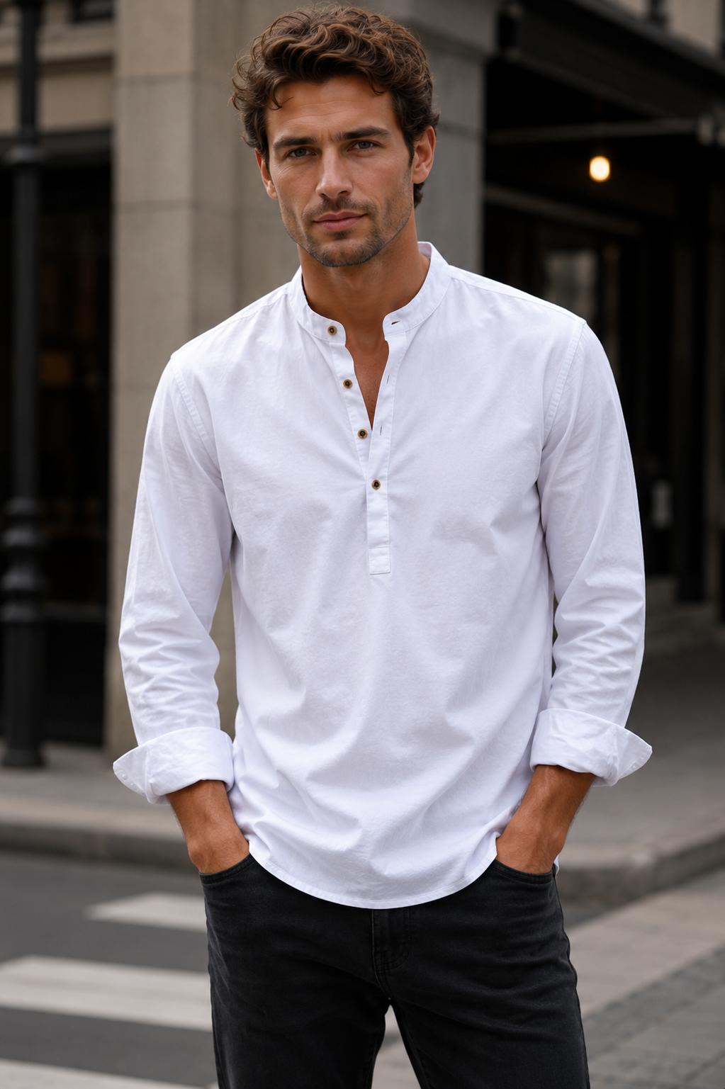 Kaizen | Chemise Henley en Lin Décontractée