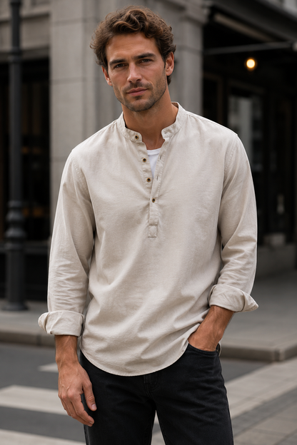 Kaizen | Chemise Henley en Lin Décontractée