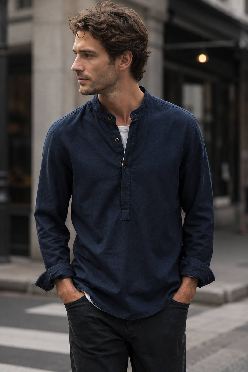 Kaizen | Chemise Henley en Lin Décontractée