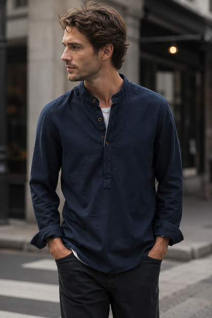 Kaizen | Chemise Henley en Lin Décontractée