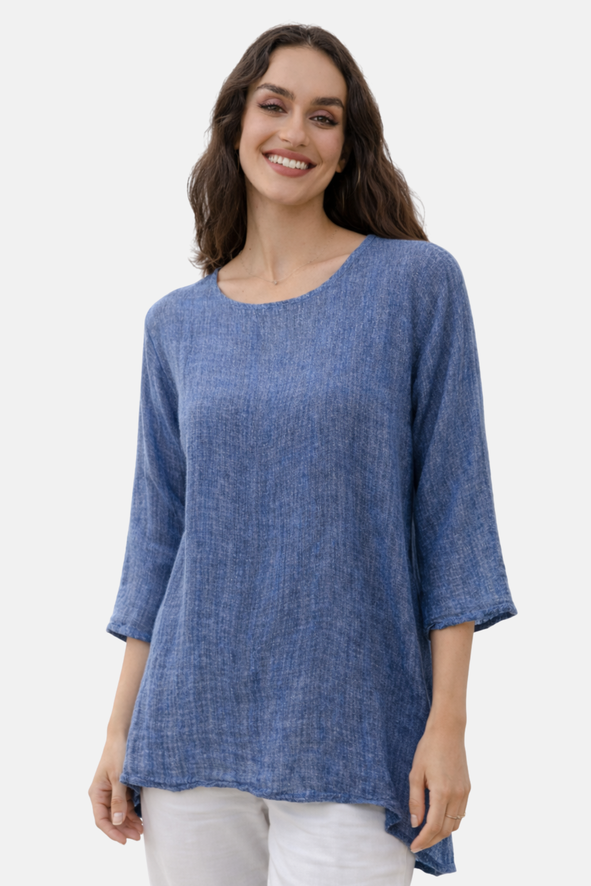 LIVIA | Blouse tunique femme oversize en coton-lin avec décolleté en O