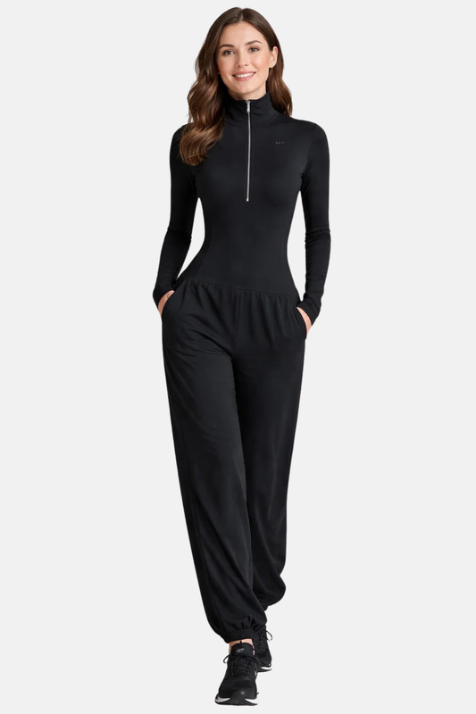Odette | Robe maxi décontractée à col roulé noir avec zip