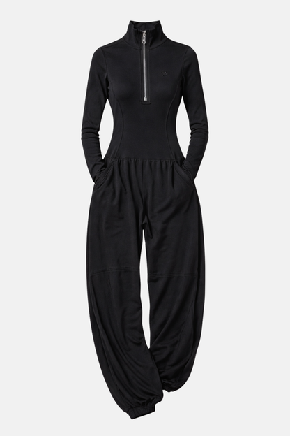 Odette | Robe maxi décontractée à col roulé noir avec zip