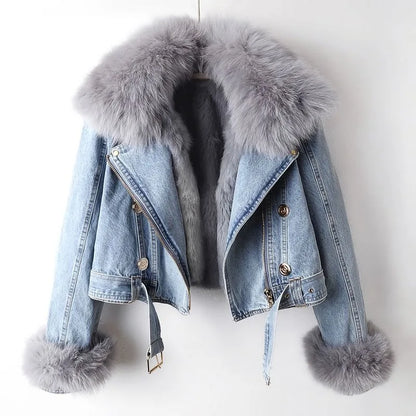 Lauren | Veste en Jean Slim-Fit avec Détail en Fourrure