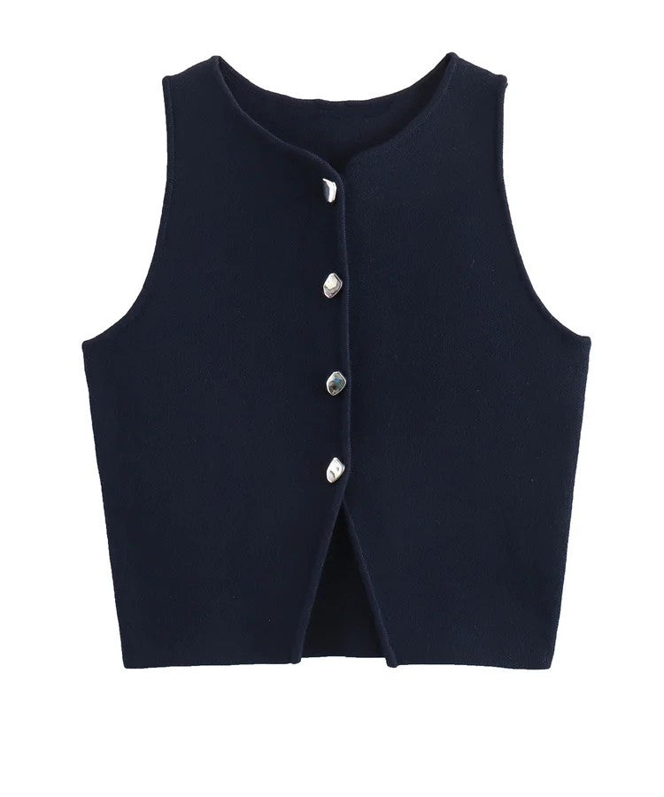 ATELIER | Blouse courte sans manches à boutons et fente
