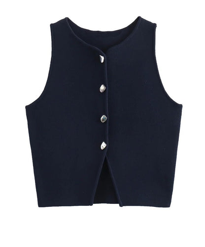 ATELIER | Blouse courte sans manches à boutons et fente