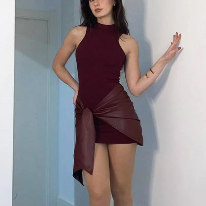 ATELIER | Robe Mini Bandage en Cuir Sans Manches