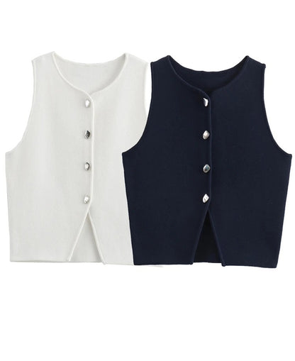 ATELIER | Blouse courte sans manches à boutons et fente