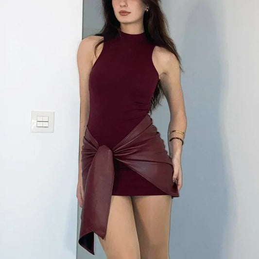 ATELIER | Robe Mini Bandage en Cuir Sans Manches