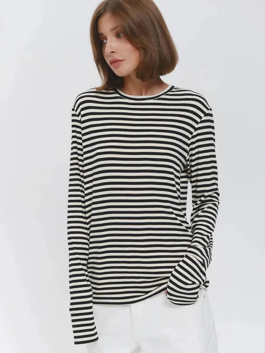 Ilana | Pull décontracté simple en coton rayé pour femmes