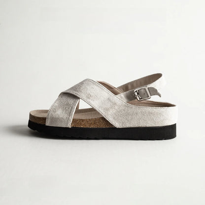 Winnie | Sandales pour Femmes en Cuir Véritable à Semelle Épaisse avec Bandes Croisées