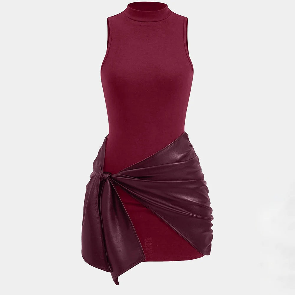 ATELIER | Robe Mini Bandage en Cuir Sans Manches