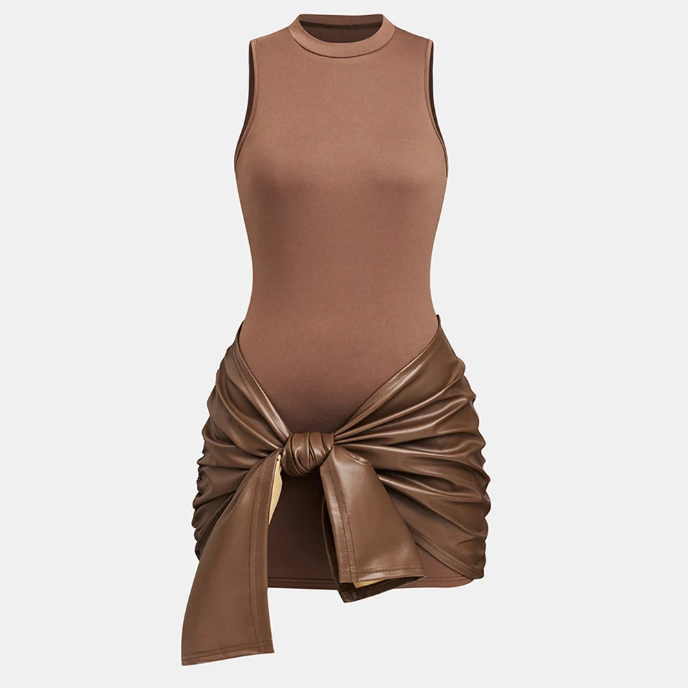 ATELIER | Robe Mini Bandage en Cuir Sans Manches