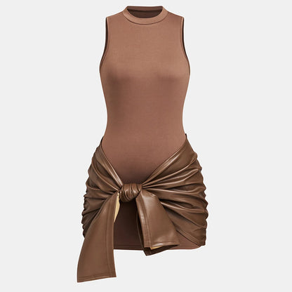 ATELIER | Robe Mini Bandage en Cuir Sans Manches