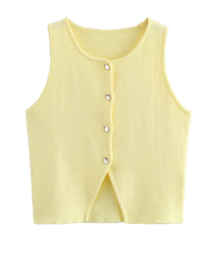 ATELIER | Blouse courte sans manches à boutons et fente