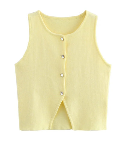 ATELIER | Blouse courte sans manches à boutons et fente
